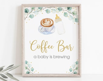 Baby Brauen Kaffee Bar Zeichen Kaffee-Baby-Dusche Baby Brauen Dusche grün Gold Coed Gender Neutral Digital Download A601