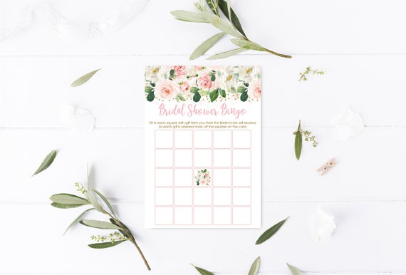 Blush Pink Floral Bridal Shower Bingo Game Blush & Gold Bridal Shower Digital Printable Instant Download B138 Il_570xn