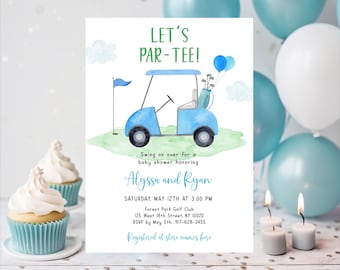 Editable Golf Baby Shower Invitation Let's Par-tee Golf Baby Shower Invite Golf Baby Shower Par-tee Boy Baby Shower Digital Download A695