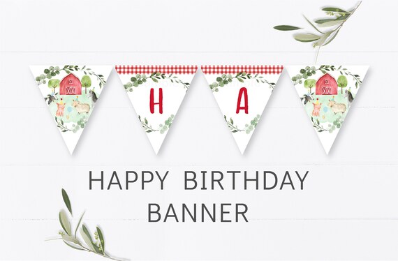 Farm Animal Happy Birthday Banner, Farm Birthday Party, Boy Farm Birthday, Barnyard Birthday, Printable, Digital, Instant Download, A511 Il_570xn