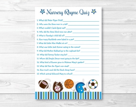 Cute Sports Baby Shower Nursery Rhyme Quiz Sports Baby Shower