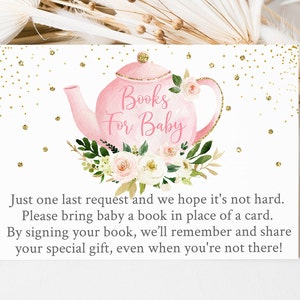 Thee Babyshower Boek Verzoekkaarten, Boeken voor Baby, Theekransje Babyshower, Rozegouden Bloemen, Theeshow Baby, Babymeisje Download A563