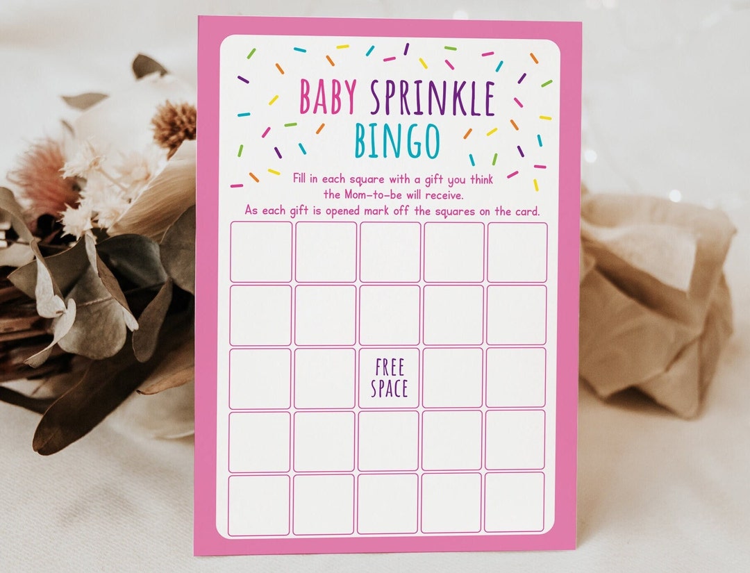 Pink Baby Sprinkle Bingo Game Baby Girl Sprinkle Rainbow Sprinkle ...