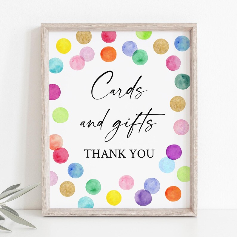 Paint Party Birthday Cards and Gifts Sign, Rainbow Spots Birthday