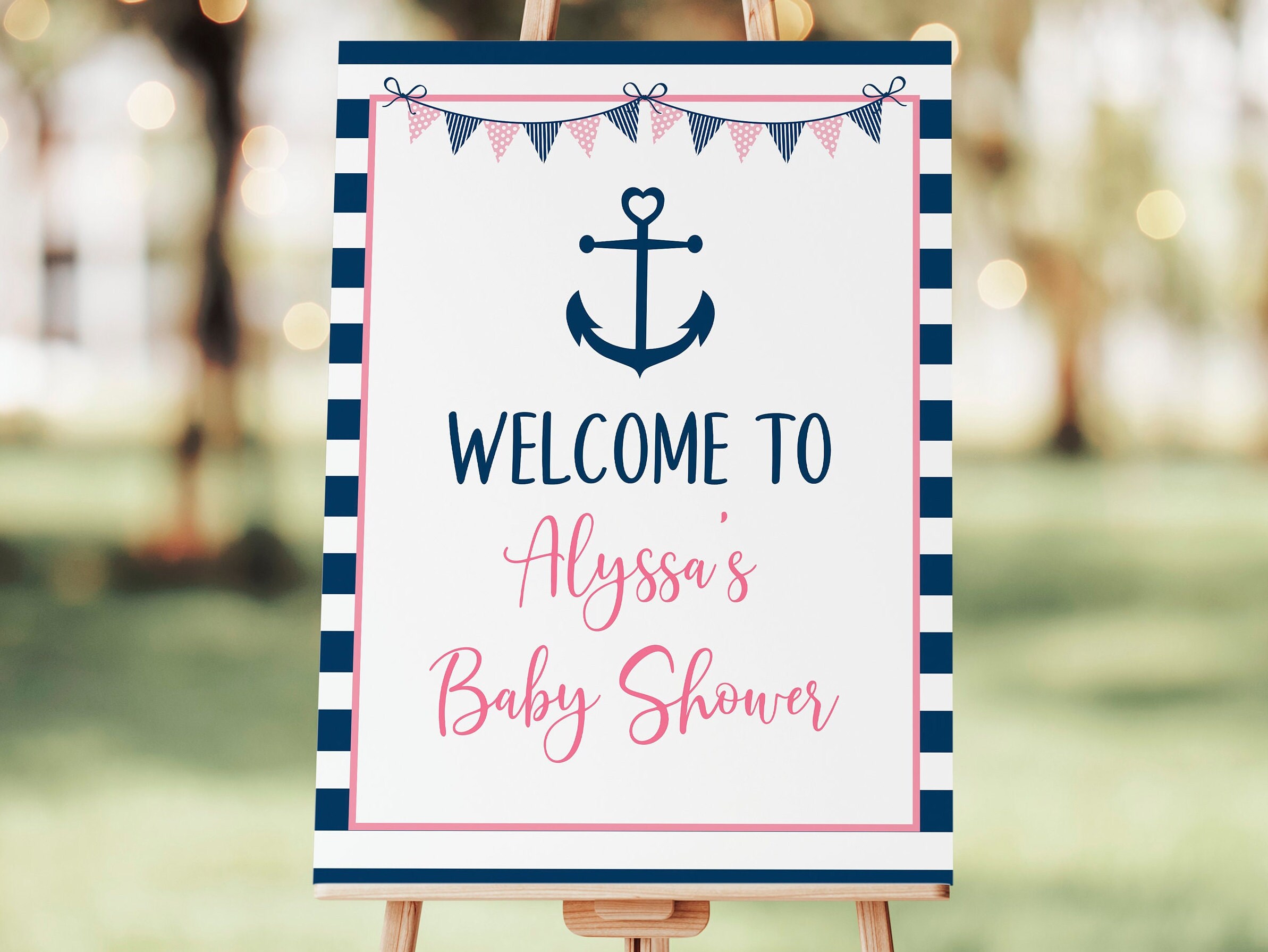 Letrero de bienvenida náutico rosa editable para baby shower. Letrero de  bienvenida con ancla para baby shower. Niña rosa y azul marino. Imprimible  digitalmente. A132 - Etsy México, image size:2386x1791