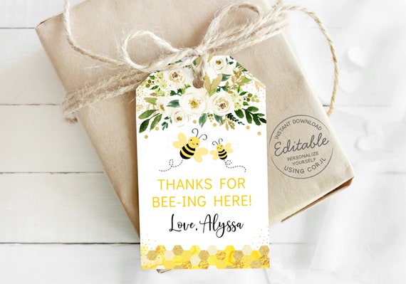 EDITABLE Bee Party Favor Tags Thank You Tags Thanks For Bee ing Here editable-bee-party-favor-tags-thank-you-tags-thanks-for-bee-ing-here