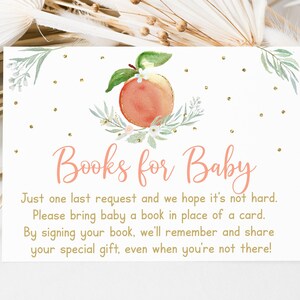 Peach baby shower boek verzoekkaarten Little Peach babyshower Peach & Gold Peach bloemen meisje boeken voor baby digitale download A608