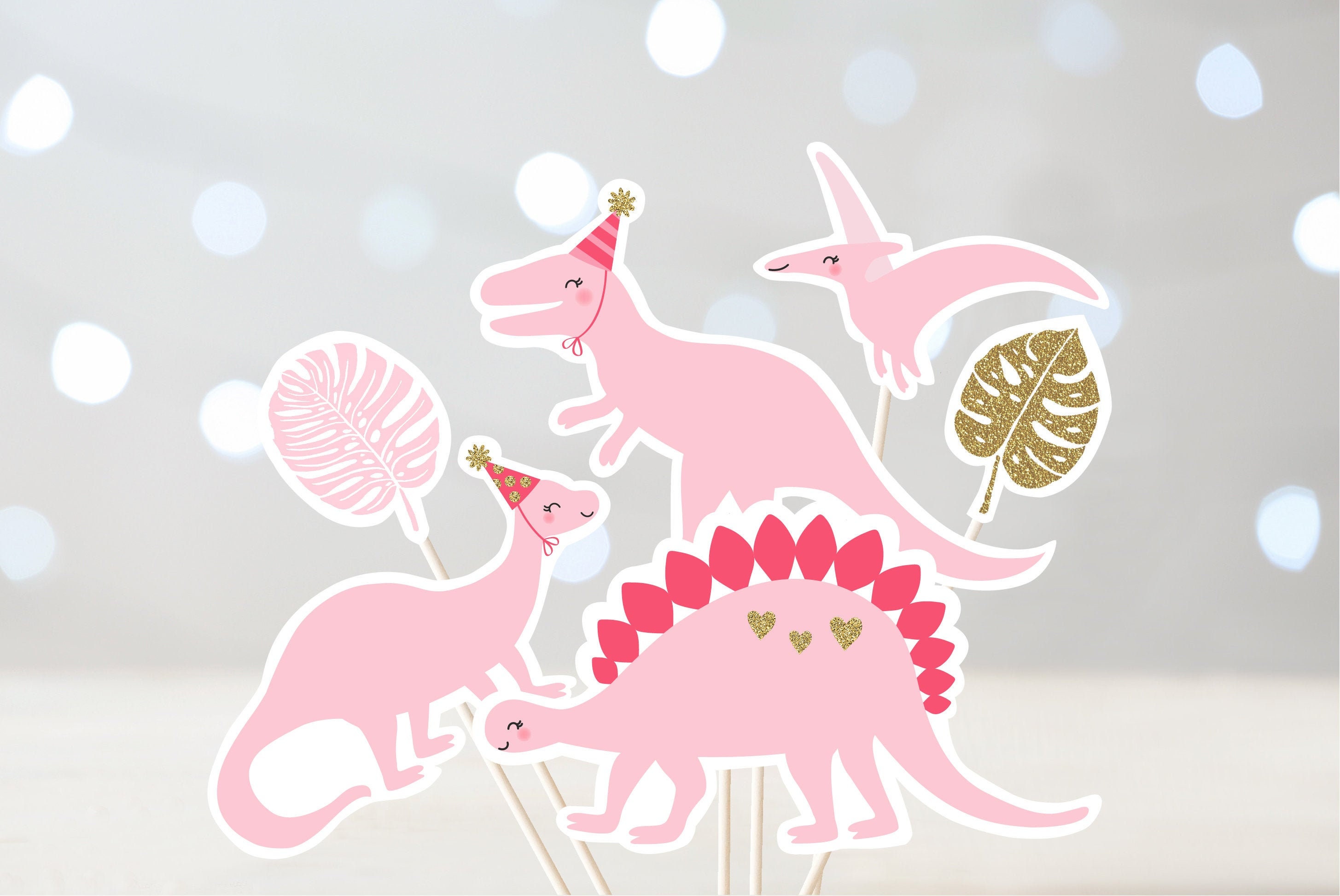 9 Pcs Pink Dinosaur Birthday Decorations | 3D Honeycomb Centerpieces For Girls Party Table Decor