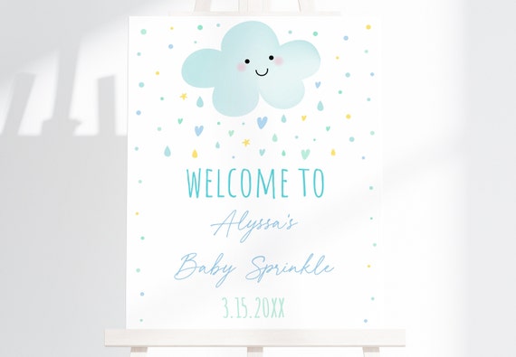 Editable Cloud Baby Sprinkle Welcome Sign Blue Cloud Rainbow Raindrops Boy Baby Sprinkle Baby Shower Printable Instant Download A592 Il_570xn