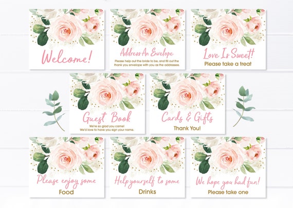 Blush Pink Floral Bridal Shower Signs Blush & Gold Floral Bridal Shower 8 Printable Signs Digital Instant Download B138 Il_570xn