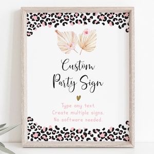 Editable Leopard Print Jungle Birthday Sign Girl Jungle Party Wild Child Cheetah Print Pink Gold Tropical Wild One Party Digital A649