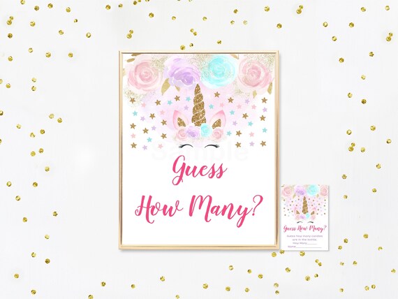 Unicorn Guess How Many Game Unicorn Baby Shower Pink & Gold Floral Unicorn Baby Shower Guessing Game Printable Instant Download A450 Il_570xn