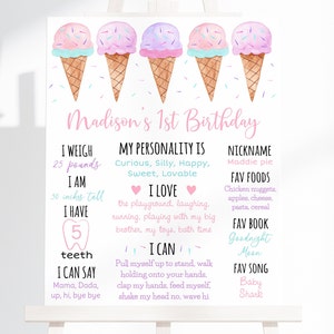 Bearbeitbares Eis Geburtstag Meilenstein Zeichen Erster Geburtstag Eis Party Moderne Aquarell Eistüte druckbare digitaler Download A673