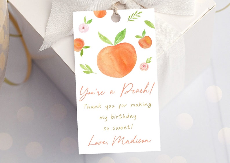 Editable Peach Birthday Thank You Tag Favor You're A Peach - Etsy