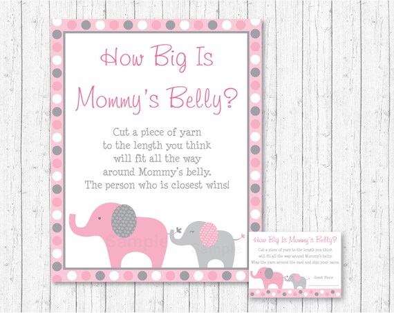 Pink Elephant How Big Is Mommy's Belly Game / Elephant Baby Shower / Baby Shower Game / Belly Guessing Game / INSTANT DOWNLOAD A334 Il_570xn