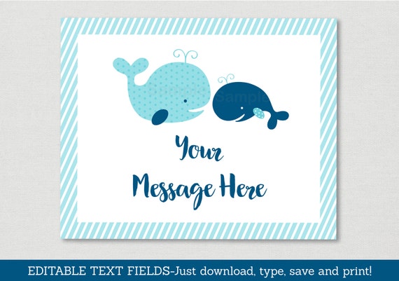 Cute Whale Baby Shower Welcome Sign / Whale Baby Shower / Nautical Baby Shower / Navy & Aqua / Instant Download Editable PDF A160 Il_570xn