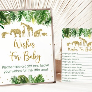 Gold Safari wünscht für Baby Karten, Safari-Baby-Dusche, Dschungel-Tier-Baby-Dusche, Gold Safari Tiere, Printable Instant Download A475
