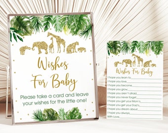 Gold Safari Wishes for Baby Cards, Safari Baby Shower, Jungle Animal Baby Shower, Gold Safari Animals, Printable Instant Download A475