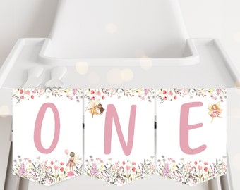 Fairy ONE High Chair Banner Fairy First Birthday Fairy Garden Birthday Boho Wildflower Fairy Party Enchanted Forest Digital Download A724