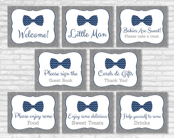 Bow Tie Baby Shower Table Signs Little Man Baby Shower Navy