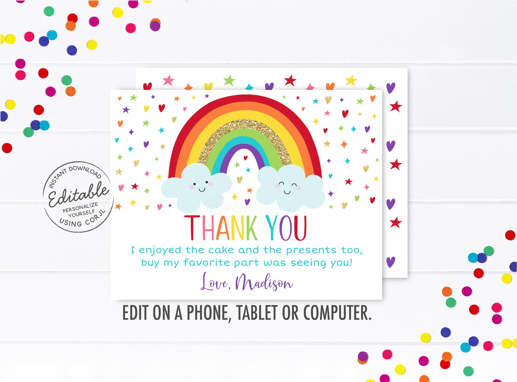 Personalised Photo Thank You Cards - Rainbow Vintage Design, Pack Of 10, With Envelopes 8 thumbnail image