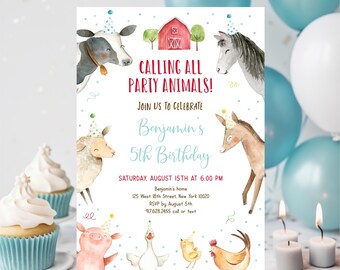 Editable Farm Birthday Invitation Party Animals Birthday Invite Farm Animals Barnyard Boy Farm Party Printable Digital Download A716