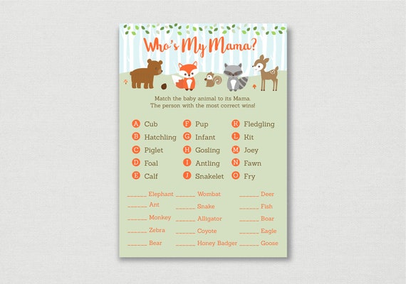 Woodland Animal Match Baby Shower Game / Baby Woodland Animals / Baby Animal Match Game / Who's My Mama / INSTANT DOWNLOAD A469 Il_570xn