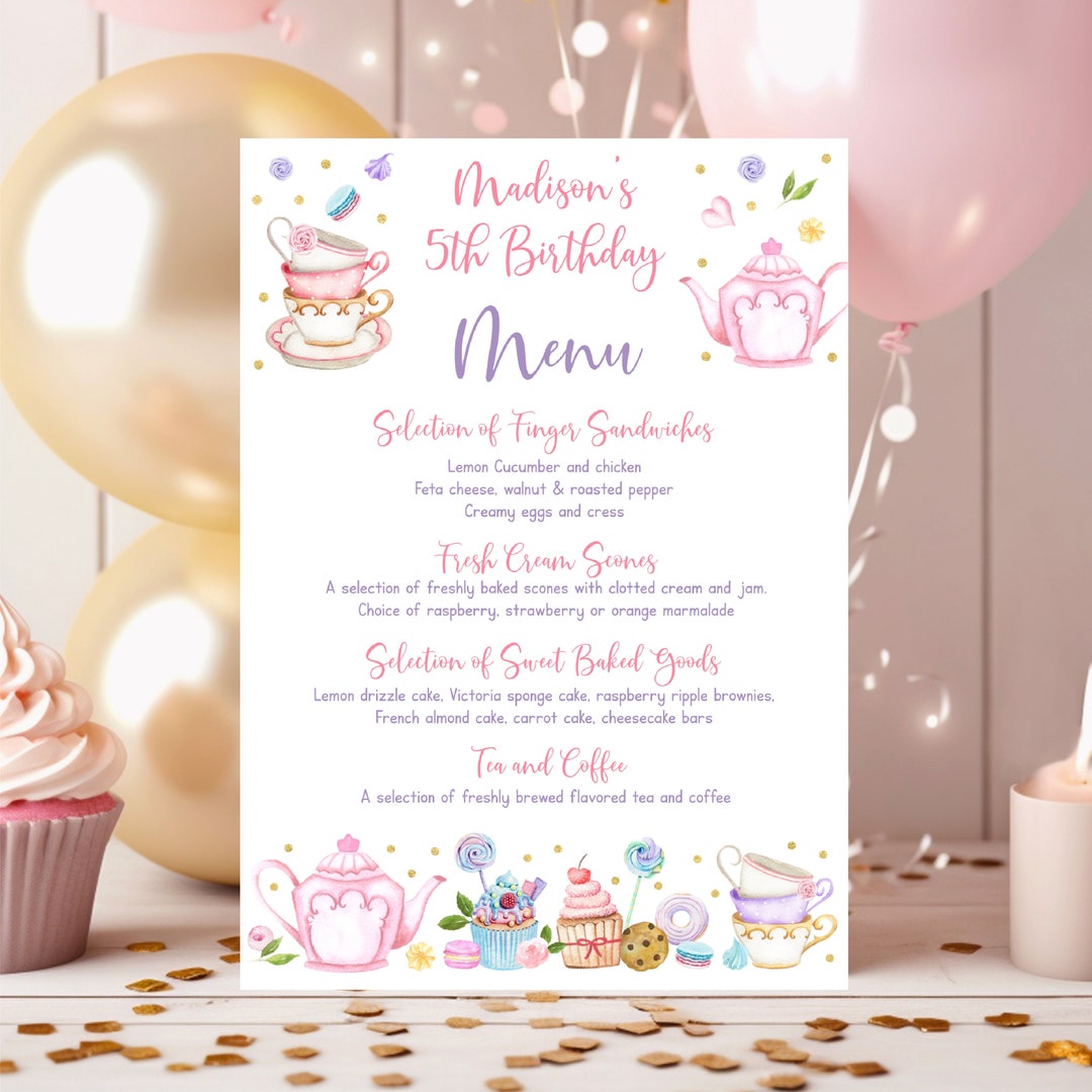 Editable Tea Party Menu Card, Tea Birthday, Tea Baby Shower, Baby is ...