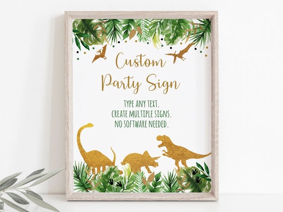 Editable Dinosaur Birthday Sign, Dinosaur Safari, Gold Dinosaur Party, Dinosaur Dig Party, T-Rex, Printable Instant Download A498 Il_570xn