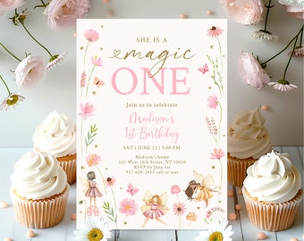 Invitation d'anniversaire fée modifiable Magic One Floral fée jardin anniversaire Invitation fée magique lutin jardin enchanté en téléchargement numérique A740