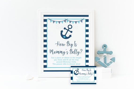 Nautical How Big Is Mommy's Belly Game Nautical Baby Shower Anchor Navy & Aqua Boy Baby Shower Digital Printable Instant Download A222 Il_570xn