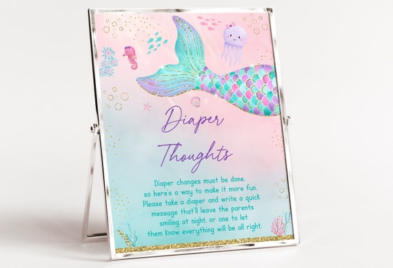 Mermaid Diaper Thoughts Sign Mermaid Baby Shower Under The Sea Baby Shower Girl Baby Shower Pink Purple Gold Printable Digital Download A615 Il_570xn