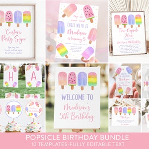 Editable Popsicle Birthday Invitation Bundle Popsicle Birthday Invite Pop On Over Chill With Us Girl Popsicle Party Ice Cream Digital A674