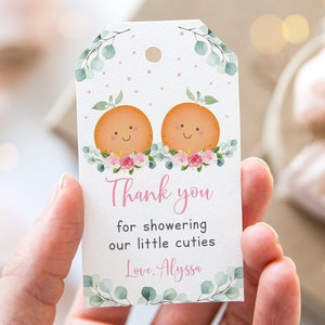 Editable Twin Little Cutie Party Favor Tags Thank You Tags Pink Little Cutie Baby Shower Clementine Baby Girl Digital Download A535