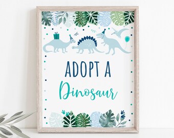 Adopt A Dinosaur Birthday Sign Dinosaur Favor Sign Dinosaur First Birthday Boy Dinosaur Party T-Rex Dinosaur Safari Digital Download A573