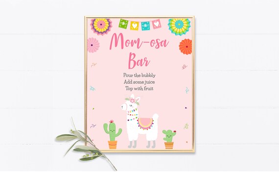 Llama Mimosa Bar Sign, Mom-osa Bar Sign, Llama Baby Shower, Baby Shower Fiesta, Cactus, Succulent, Printable, Digital, Instant Download A509 Il_570xn