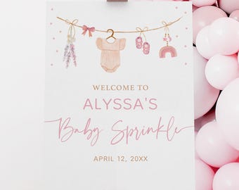 Boho Blush Pink welkomstbord voor babyborrel, pastelroze babykleertjes, babyborrel voor een meisje, babyshower voor een meisje, bewerkbare digitale download A759