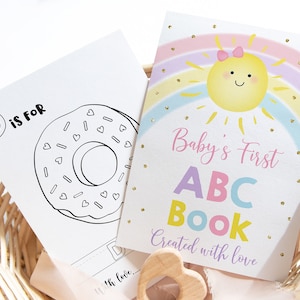 ABC Book Baby Shower Game Sunshine Rainbow Alphabet Coloring Book Primeiro livro ABC do bebê Baby Shower Coloring Pages Download digital A599