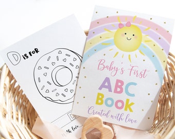 ABC Book Baby Shower Game Sunshine Rainbow Alphabet Coloring Book Baby's First ABC Book Baby Shower Coloring Pages Digital Download A599