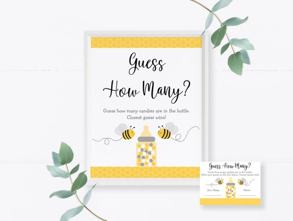 Bee Guess How Many Baby Shower Game Gender Neutral Yellow & Gray Bumble Bees Printable Digital Instant Download A194 Il_570xn