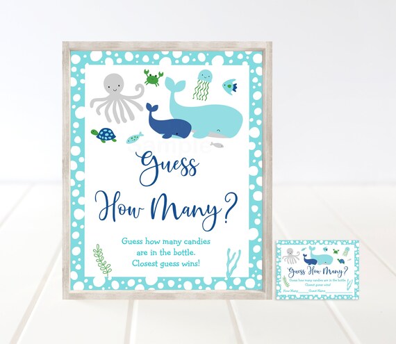 Blue Under The Sea Guess How Many Game Under The Sea Baby Shower Nautical Whale Sea Creature Digital Printable Instant Download A179 Il_570xn