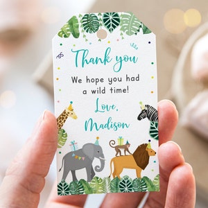 Editable Safari Party Animals Birthday Thank You Tags, Favor Tags, Safari Birthday, Zoo Safari Animals, Printable, Instant Download A513