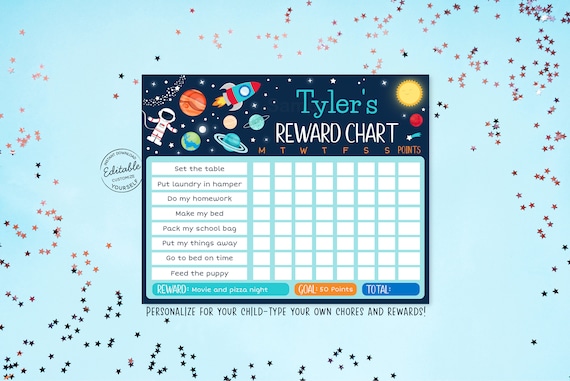 EDITABLE Space Reward Chart Outer Space Rocket Ship Astronaut Solar System Boys Reward Chart Printable Digital Instant Download Corjl A528 Il_570xn