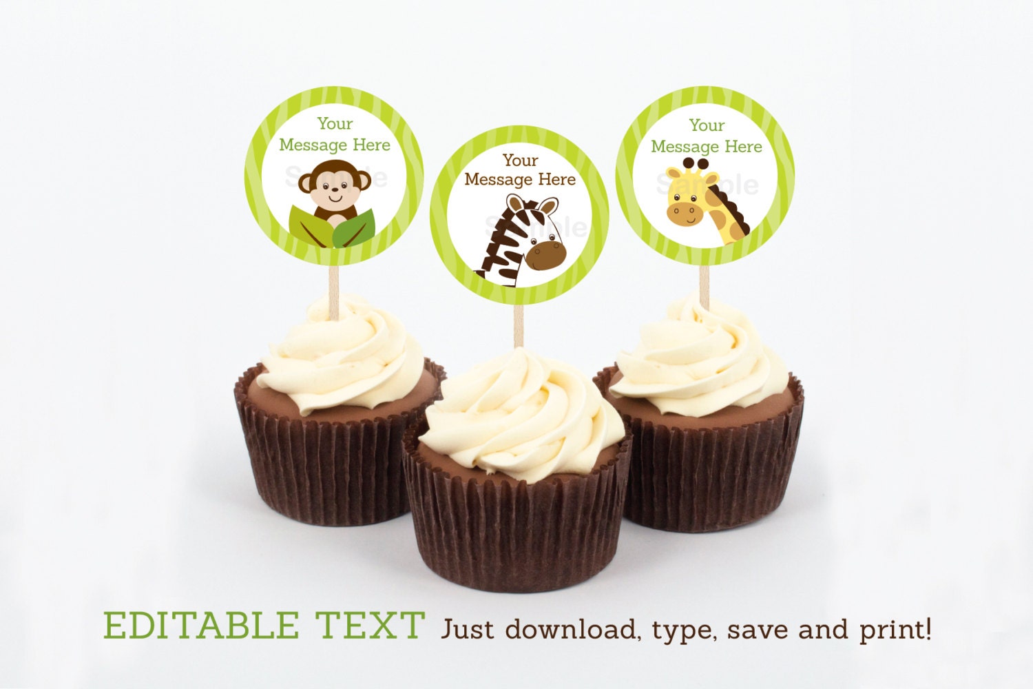 Cute Jungle Animal Cupcake Toppers / Jungle Animal Baby Shower Etsy