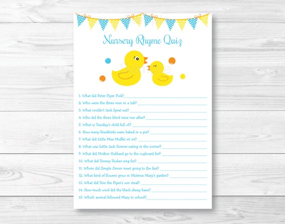 Cute Rubber Duck Nursery Rhyme Quiz Rubber Duck Baby Shower