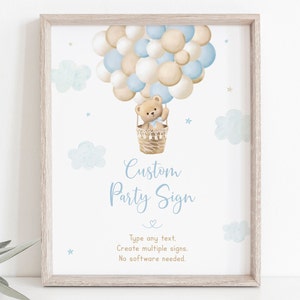 Editable Teddy Bear Hot Air Balloon Baby Shower Sign Bear with Balloons Baby Bear Shower Blue Boy Teddy Bear Baby Shower Digital A710