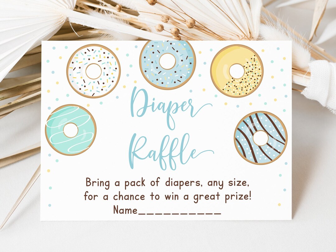 Donut Diaper Raffle Cards, Donut Baby Shower, Blue Donut, Donuts