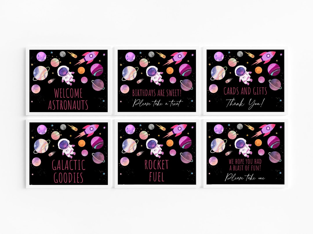 Editable Space Birthday Sign Table Signs Set of 6 Party Signs - Etsy