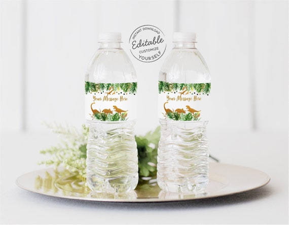 EDITABLE Dinosaur Baby Shower Water Bottle Labels, Gold Dinosaur Baby Shower, T-Rex, Safari, Printable, Digital, Instant Download A498 Il_570xn