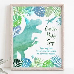 Editable Dinosaur Birthday Sign Party Sign T-Rex Birthday Dinosaur Party Dinosaur Safari Green Blue Watercolor Dinosaurs Digital A663